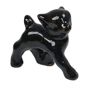 Vintage Ceramic Black/Brown Glaze Kitty Cat Figurine Knick Knack Japan Stamped
